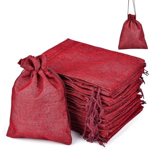 Miavogo 30 x Jutesäckchen zum Befüllen Adventskalender,15 X 20 cm,Kleines Säckchen Stoffbeutel Kinder Geschnenk für Weihnachten Neujahr,Weinrot