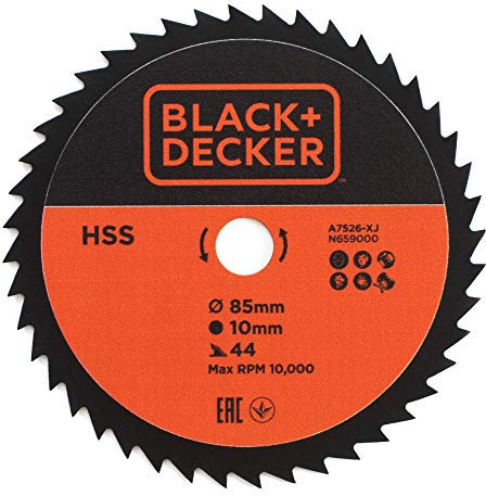 BLACK+DECKER A7526-XJ - Disco para mini sierra circular HSS 85x10mm, 44 dientes, Cortes en metal y madera