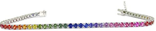 Never Say Never Atemberaubendes Damen-Armband aus 18-karätigem Weißgold und 6,33 Karat zertifizierte farbige Saphire, frisch hergestellt nach dem Rainbow Trend, Gewicht: 8,65 g Gold