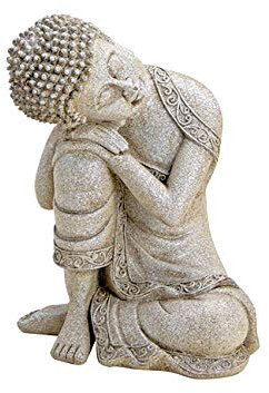 Brillibrum Design ruhende Buddha Skulptur grau Stein farbend Buddhafigur schlafend 18,5 cm Buddha Deko kniehend sitzend Meditierend Dekofigur Feng Shui aus Polyresin