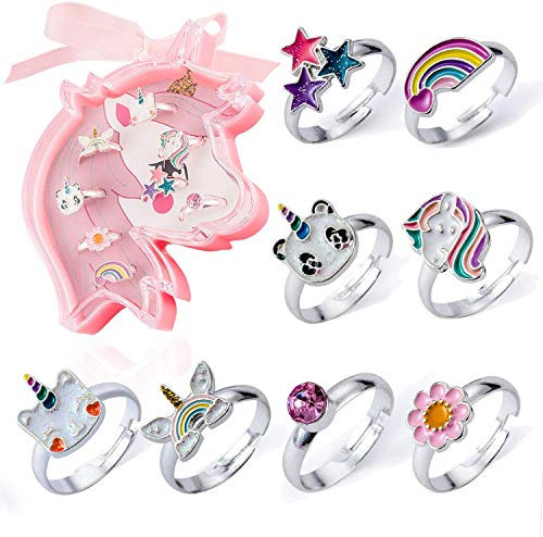 Powerking Mädchen Einhorn Kinder Schmuck Ringe Set und Party Play Dress Up Ringe - Kleine Mädchen Weihnachten Geburtstagsgeschenk