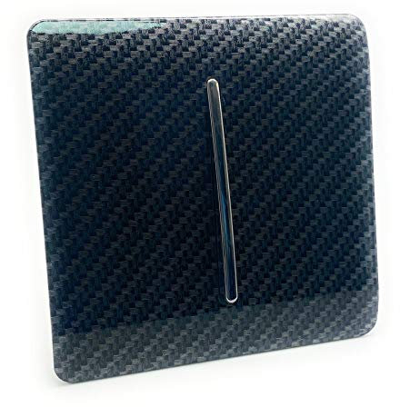 Trendi 1 Gang 2 Way 240V Screwless Raised Front Plate Plastic Artistic Modern Glossy 10 Amp Chrome Rocker Single Electrical Wall Light Switch Carbon Fibre Effect - ART-SS2CF