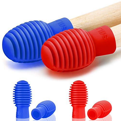 Schlagzeugdämpfer aus Silikon, leise, Übungsspitzen, Schlagzeugzubehör, Stummschaltung, Ersatz-Musikinstrumente, Zubehör, 4 Stück (blau, rot, Gitter)