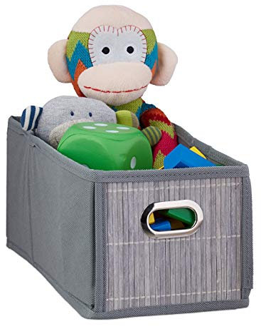 Relaxdays Aufbewahrungskorb Bambus, Badkörbchen rechteckig, faltbar, Regalkorb schmal, HBT: ca. 14 x 15 x 31 cm, grau, 10034145_111