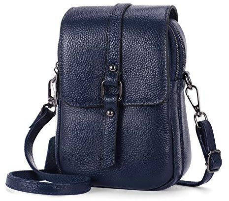 HAWEE Mode Damen Handytasche mit Riemen Echtes Leder Crossbody Handy Umhängetasche Leicht Damen Schultertasche Handy mit Zwei Reißverschlüssen für Damen, Mädchen