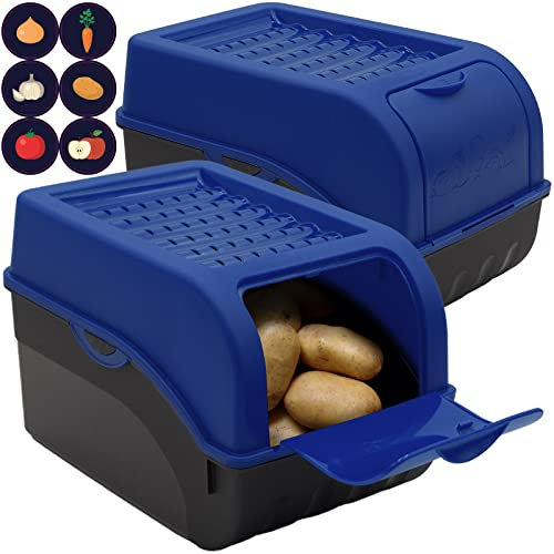 ARTECSIS Kartoffel Aufbewahrungsbox dunkelblau 2er Set I Gemüsebox Kartoffelbox mit Deckel für ca. 4 kg Kartoffeln + 6 Aufkleber mit Gemüsesorten