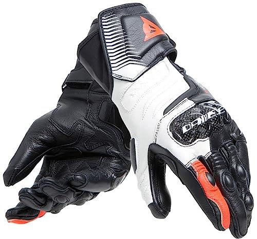 Dainese - Carbon 4 Long Lady Gloves, Lange Sport-Motorradhandschuhe aus Schafsleder mit Knöchelschützern aus Carbon, Frau, Schwarz/Weiß/Fluo-Rot, XS