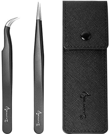 Beauty7 Pince Brucelle Extension Cils Tweezers Antistatique Metal Applicateur Facial, Comedon, Extension de Cils, Faux Cils, Ongle Epiler Manucure Outil Multifonction (2 pièces)