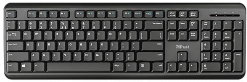 Trust ODY Tastatur Kabellos Deutsches QWERTZ Layout, Leise Kabellose Tastatur RF 2.4GHz USB-Empfänger, Funktastatur Spritzwassergeschützt, Wireless Keyboard PC Computer Laptop Mac - Schwarz