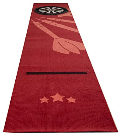 Studio M - Dartteppich mit Oche 60x300 cm – Bodenschutzmatte für Steeldarts – mit Abwurflinie (ab 237 cm) für korrekten Abstand – rutschfest – rot