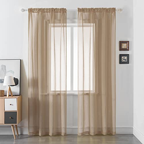 DUALIFE Tende trasparenti marroni lunghe 300 cm, in finta lino, semi velate, per soggiorno, camera da letto, cucina, bagno, pannelli per il trattamento delle finestre, 150 x 250 cm, set di 2