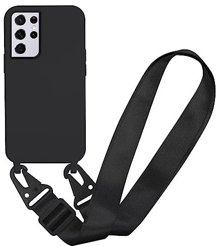 MBSLFY Coque avec Cordon pour Samsung Galaxy S21 Ultra, Collier pour Étui Housse TPU Anti-Choc Colliers Protection Complète Cover de cellulaire Mince Réglable Lanyard Case, Noir