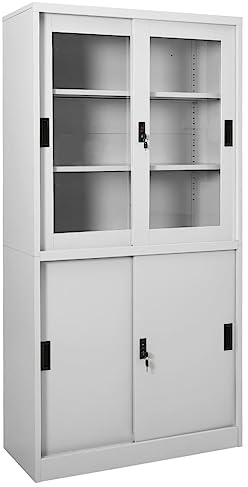 vidaXL Büroschrank mit Schiebetür Aktenschrank Büromöbel Metallschrank Stahlschrank Lagerschrank Universalschrank Schrank Hellgrau 90x40x180cm Stahl