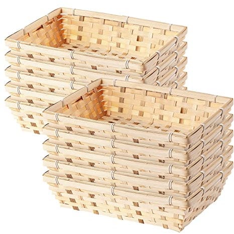 Pack of 10 Rectangle Bamboo Natural Color Wicker Bread Basket Retail Shop Display Christmas Hamper (M)