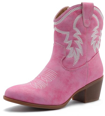 GLOBALWIN Women's Mid Calf The Western Cowboy Cowgirl Boots, 22yy10 Pink, 7 UK