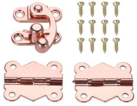 Cabinet Butt Hinge,Folding Door Hinges,3pcs/Set Rose Gold Door Hinges Cabinet Drawer Decorate Hinge with Wooden Box Buckle Hasp Latch Lock for Furniture Hardware