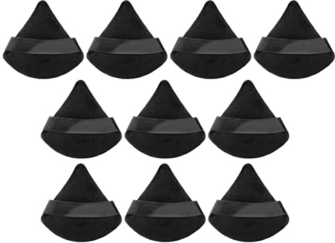 Gusengo 10 Pièces Houpette Maquillage - Bouffées De Maquillage Triangle,Houpette Maquillage En Réutilisable Outil De Poudre Humide,Femme Visage Maquillage,Coton Demaquillant Lavable (Noir) 1.0 unité