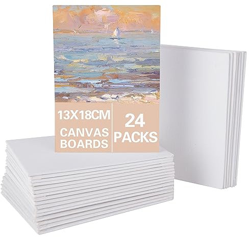 SHUESS 24 Pcs Canvas for Painting - 13 x 18 cm (5 x 7 inch) Small Canvas Panel Boards - Small Canvases for Painting - Pre Stretched Blank Art Canvases for Art, Acrylic Painting and Watercolour