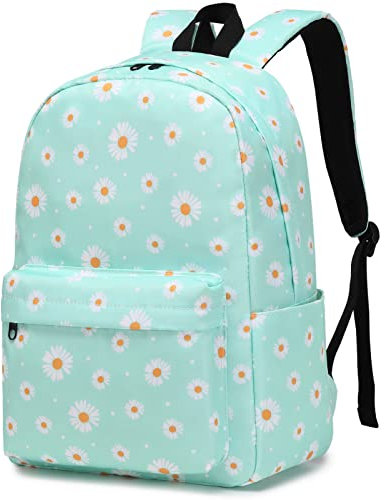 Kouxunt Daisy School Backpack for Girls Womens, School Bags Collge Bookbags Laptop Backpacks for Kids Teens Adults (Green)