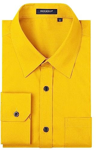 HISDERN Mens Shirts Yellow Long Sleeve Shirt for Men Formal Dress Shirts Regular Fit Casual Button Shirt M