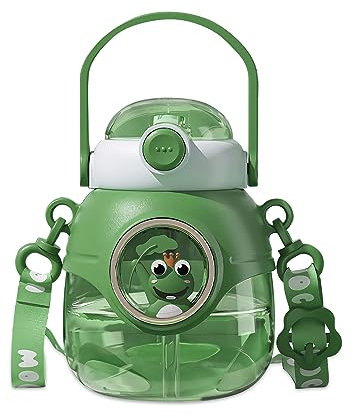 Yenergy Water Bottle with Straw 37oz Kawaii Bottles with Adjustable Strap for Women,School Office Gifts,Cute Animal Theme Water Bottles - Green Frog