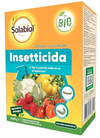 Solabiol Lepinox Plus PFnPE Insetticida Biologico a Base di Bacillus Thuringiensis Kurstaki. Elimina Larve di Lepidottero da Orto e Giardino 50g