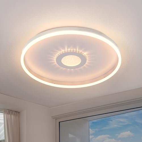 Deckenleuchte LED Dimmbar Deckenlampe Mit Fernbedienung Runde Lampen Deckenlampen Mit Sternen 35W Weiß Wohnzimmerlampe Modern Decken Lampe Deckenleuchten Für Schlafzimmer Esszimmer Küche Büro,40cm