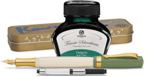 Octopus Kaweco Student Fountain Pen with 30 ml Fountain Pen Ink, Converter and Metal Case, 60's Swing, Green