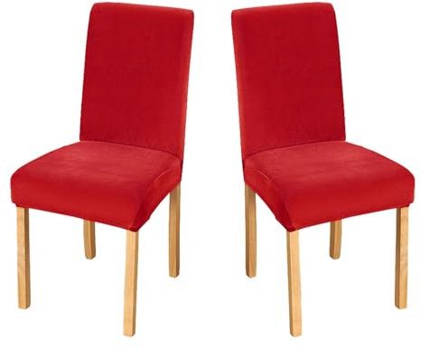 JHLD Stretch Stuhlhussen 2er Set, Stuhlbezug Samt Weiche Stuhlhussen Für Esszimmerstühle Abnehmbare Waschbar Für Hotel Bankett-rot-2 Stück