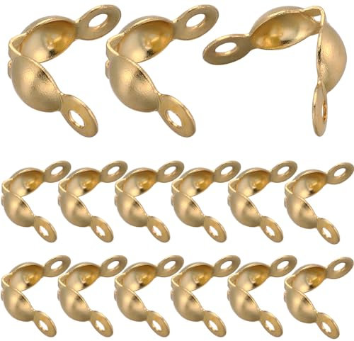 SUNNYCLUE 1 boîte 240 pièces Cache Noeud Acier Inoxydable Véritable Plaqué Or 18 carats Pointe de Perle Cache-Noeud Pointes de Perles Bouchon de Perle Cache-Noeud Perles à Sertir Ouvertes Pointes