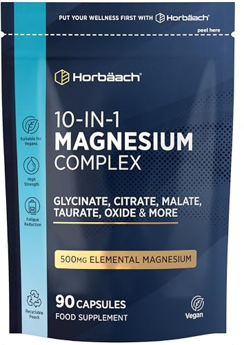 Magnesium Glycinate Complex | 500mg Elemental Magnesium | 10-in-1 Complex | Glycinate, Citrate, Malate, Oxide, Taurate & More | 90 Vegan Capsules | by Horbaach