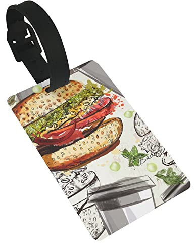 Funny Food Hamburgers and Mugs Printed Luggage Tags Travel Luggage Labels Personalised Luggage Tag Suitcase Identifier Baggage Tags Luggage Tags Card Eye-Catching Luggage Tags