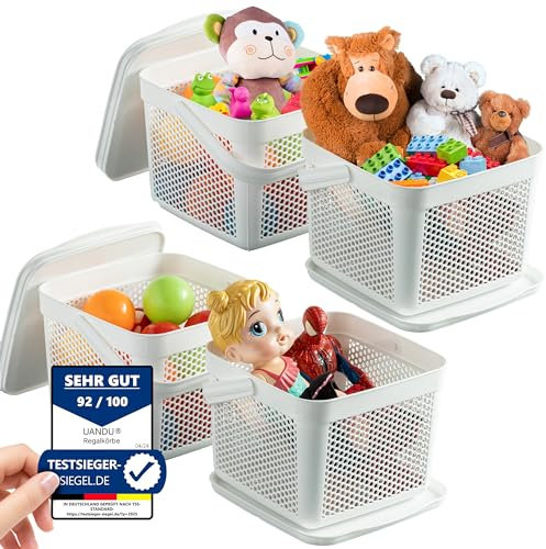 uandu Aufbewahrungskorb mit Deckel 5Lx4, Aufbewahrungsbox Klein, Korb für Spielzeug, Wäschekorb, Regal Korb, Aufbewahrungskorb für Bad, Vorratskorb, Küchen Aufbewahrung & Organizer, Osterkörbchen