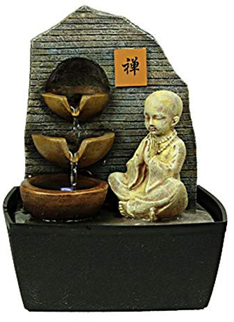 La luz LED de Interior Fuente de Agua Fuente de Buda Zen poliresina 20,5 * 15,5 * 26,5 cm Feng Shui Fuente de Agua de Little Monk Oficina de rocalla Adornos Fuente de Agua
