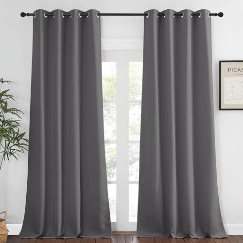 WUXXIANG Tende Salotto Moderne 2 Pezzi 120 x 90 cm Termica Isolante, 100% Poliestere, Decorazioni Tende per Casa Interni Finestra, Decorazione Moderna, per Camera da Letto Moderne, Grigio Scuro