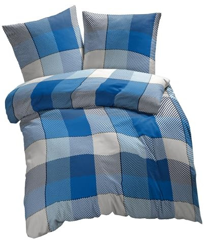 etérea Microfaser Bettwäsche 155x220 2er Set - Ganzjahres Bettbezug - Lola Blumen Bettwäsche-Set mit Kissen 155x220cm + 80x80 cm Kissen - Blau