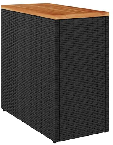 Makastle PE Rattan Gartentisch Wetterfest Holzplatte Beistelltisch Teetisch Kaffeetisch Couchtisch Balkontisch Gartenmöbel, Schwarz 58x27,5x55 cm
