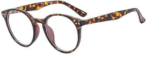 Long Keeper Blaulichtfilter Brille Damen Herren Retro Runde Runde Computerbrille Mindert Augenbelastung Blaufilter (Leopard Clear)