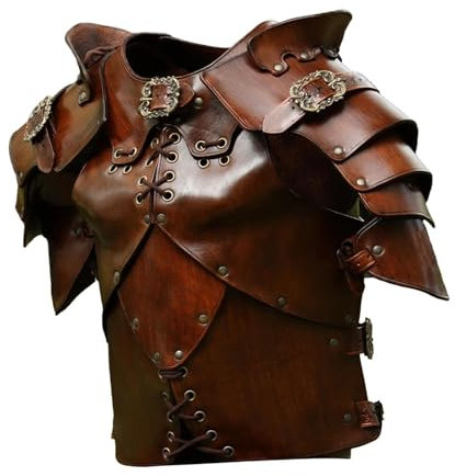 Perfeclan Mittelalterlicher Brustpanzer für Herren, Körperpanzer, mit Nieten besetzte Brustpanzer, Schulterstücke für Cosplay, Braun