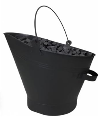Trendi Metal Fireside Waterloo Bucket & Companion Set| Fireplace Coal & Wood Scuttle | Includes Poker, Shovel, Tongs | Coal Wood Burner Accessories Kit (Waterloo Bucket Black)