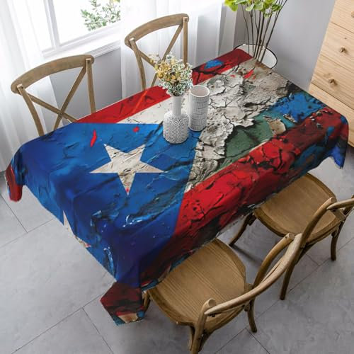 TTYDOKLA Puerto Rico, rechteckige Tischdecke mit Flaggendruck, 89 x 140 cm, Pfirsichhautstoff, perfekt für Partys und den täglichen Gebrauch
