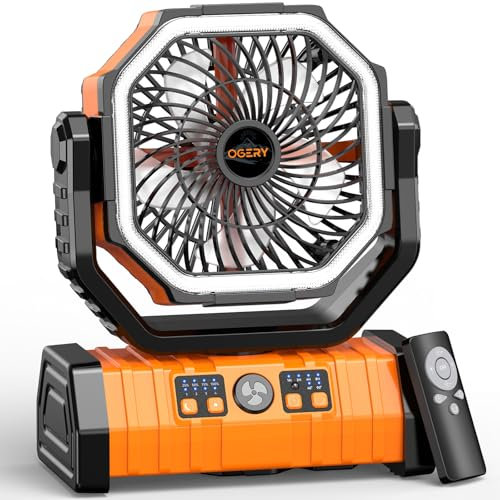 OGERY Ventilatore da campeggio F6, ventilatore portatile a batteria con batteria ricaricabile da 20000 mAh, lanterna LED, telecomando e oscillante, 4 velocità per tenda, viaggio