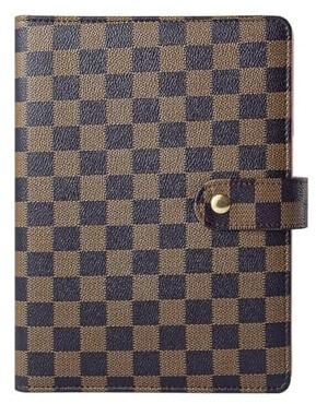 MTKSFDC Notizbuch Liniert Loose-Leaf Notebook Cover Stationery Hand Ledger Notebook Planner PU Leather Case for Noteook Binder Journal Binder(Chequer Brown,A6)