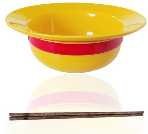 WKxinxuan Bol One Piece Merch avec Baguettes Luffy Manga Bol Ramen 500ml Ramen Manga Bowl Ramens Chapeau Paille Cadeau Porcelaine Ramens Soupe en Bowl Set Pour