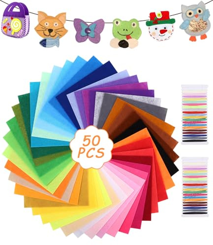 jutyum 50 Farben Filzstoff Basteln, Farbig Filz Blätter, 20 x 30 cm Bastelfilz Filz, Polyester Felt Fabric Basteln, Kinder Vliesstoff Stoff Filzplatten, zum DIY Handwerk Nähen Manual Decoration