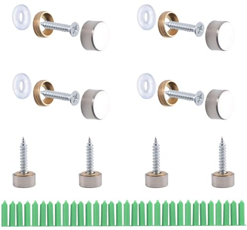 INCREWAY 20 Sets Sliver Copper Mirror Screws Black 10MM Simplicity Mirror Nails Decorative Cap Covers Mirror Screws Caps