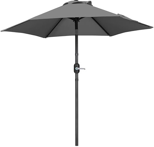Yaheetech Parasol de Jardin 230 cm, Pliable, avec Toile Inclinable, Protection UV, Manivelle, 6 Baleines, pour Plage Terrasse Patio Piscine Gris