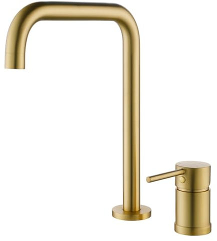 Robinet Mitigeur de Lavabo à 2 Trous Bec Haut Mitigeur Monocommande Or Brossé Robinet de Lavabo pour Salle de Bain