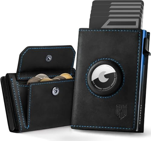 DODENSHA® Airtag Wallet Herren mit XL Münzfach I MagSnap Kartenetui Herren I Smart Airtag Wallet für 10+ Karten I Geldbörse Herren mit RFID Schutz I Portmonee Herren mit AirTag* Fach I Schwarzblau