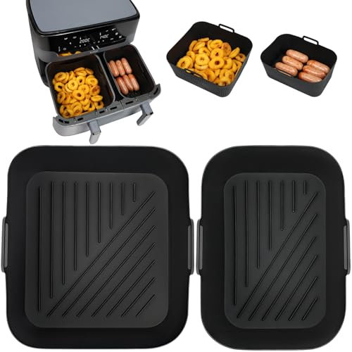 GINOYA Air Fryer Silicone Liners for Tefal XXL Dual Easy Fry 11L, Air Fryer Accessories for Different Two Size Dual Drawer EY942BG0(2PCS)